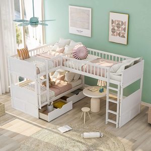 Letto in pino letto matrimoniale letto a castello a forma di <span class=keywords><strong>L</strong></span> con 2 cassetti e 2 scale - Product Image 6