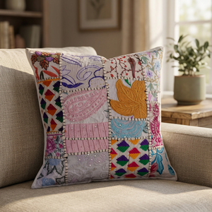 Ethnic Sari <b>Patchwork</b> Handmade Pillow Covers - Product Image 3