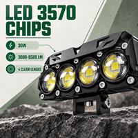 Phare auxiliaire LED HSSH 30W à double lentille pour moto, 12V 24V, en aluminium, avec ventilateur de refroidissement pour moto et VTT