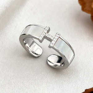 High End Natural Seashell H Shape Open <b>Ring</b> Minimalist Style Micro Inlaid Index <b>Finger</b> Band Unisex Jewelry Gift - Product Image 4