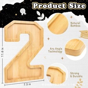 Plateau en bois pour gâteau d'anniversaire bébé, plateau alphabet, plateau à bonbons pour fête à domicile, plateau numéroté 2026 - Product Image 2