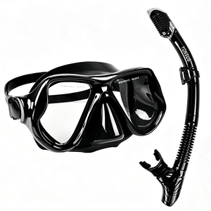 Masque de plongée anti-buée en verre trempé avec tuba à embout sec pour adultes, plongée professionnelle, bleu clair, CE - Product Image 2