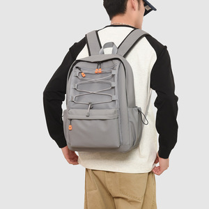 Lightweight Gray <b>Backpack</b> 15 Inch <b>Laptop</b> Compartment <b>For</b> Teenagers Leisure Travel Solid Color Polyester Lining - Product Image 2