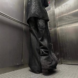 Jeans Unisex Oversize Stile Gotico Retrò Y2K con Ricamo a <span class=keywords><strong>Ragno</strong></span>, <span class=keywords><strong>Pantaloni</strong></span> Baggy Hip Hop Streetwear - Product Image 2