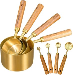 Eco-Friendly Stainless Steel <b>Measuring</b> Cup Set Scales Engraved Wooden Handle <b>Measuring</b> Jugs Coffee Scoop Spoon Baking <b>Tools</b> - Product Image 1