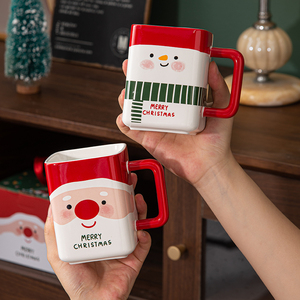 Tasse carrée en céramique personnalisée Père Noël Bonhomme de neige, tasses d'hiver faites à la main, mugs de Noël en céramique, mugs mignons pour cadeau - Product Image 6