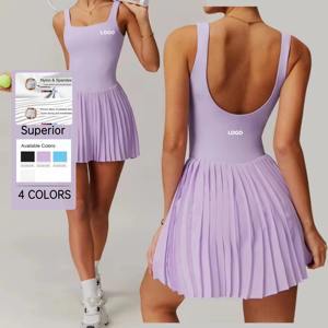 Nueva etiqueta privada personalizada de una pieza gimnasio Fitness deportes vestido forrado pantalones cortos mujeres entrenamiento Golf tenis Yoga ropa - Product Image 1