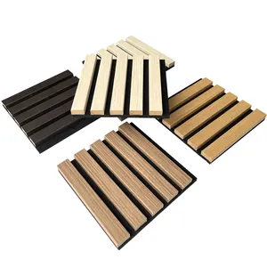 Grooved perforated natural walnut acoustic slat wood wall panels wood wool smoked oak acoustic panel