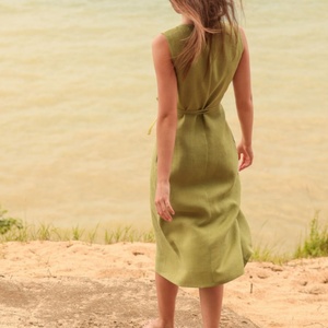 Nuevo Vestido Elegante con Logotipo Personalizado, Vestido Informal con Escote en V Profundo, Sin Mangas, Estilo Cruzado, Modesto, de Lino y Algodón para Mujer - Product Image 2