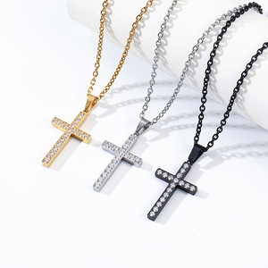 Collar con Cruz de Acero Inoxidable con Incrustaciones, Joyería Unisex para Regalo - Product Image 4
