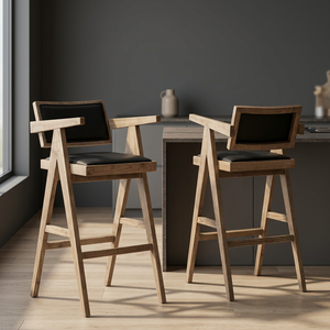 Midcentury Modern Wooden Commercial High Bar <b>Stool</b> with Upholstered Seat Backless Design for Kitchen Home Bar & Hotel <b>Dining</b> - Product Image 3