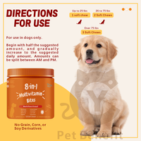 Complément alimentaire quotidien tout-en-un pour chiens 8-en-1 : multivitamines à croquer, glucosamine, oméga-3, probiotiques pour la santé de la peau et du pelage – Action rapide