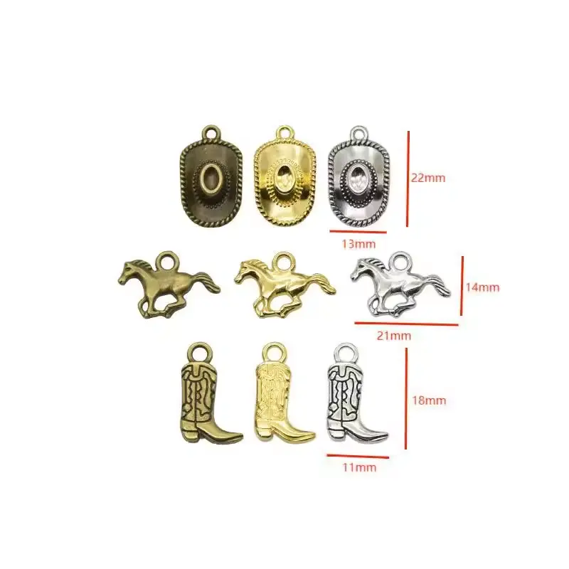 Antique Silver Western Cowboy Charms Pendants Horse Hat Cactus Cowboy Boot Charms For Bracelet Earrings Necklace Jewelry Making