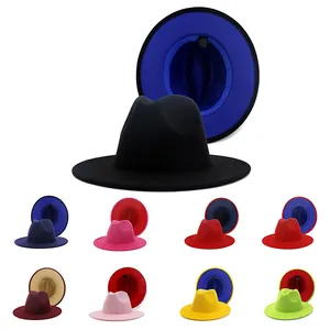 Venta al por mayor fedora sombrero negro de los hombres-Sombrero Fedora de lana de alta calidad para hombre y mujer, sombrero de ala ancha, sombrero de Jazz, gorras con cinturón, sombrero de fieltro con lazo