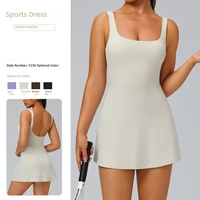 Gaun Padel Slim-fit Khusus Wanita, Bahan Spandex/Nylon, Cepat Kering, Bernapas, Berkerah, untuk Musim Panas, Lari, Golf, Tenis, Fitness
