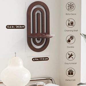 Set di 2 <span class=keywords><strong>Mensole</strong></span> Galleggianti da Parete in Stile Boho, Design ad Arco, Decorative per <span class=keywords><strong>Camera</strong></span> da Letto e Soggiorno, Colore Scuro - Product Image 4