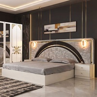 Ensemble de chambre à coucher complet moderne de luxe en or blanc, tête de lit LED haute brillance, lit king size, cadre en bois, ensemble de meubles pour chambre principale