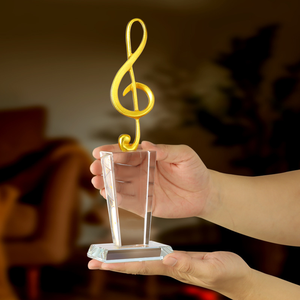 Honor of Crystal Gold Metal Music <span class=keywords><strong>Note</strong></span> Crystal Trofeos Premios para eventos de canto Trofeos elegantes Medallas Placas