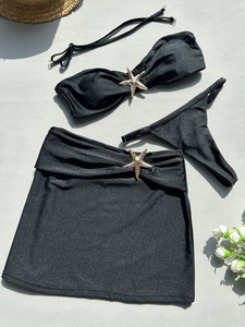 JSN Maillot de bain sexy personnalisé 2026 pour femme, maillot de bain brillant, maillot de bain étoile de mer, tenue de plage, bandeau, bikini 3 pièces avec <span class=keywords><strong>jupe</strong></span> - Product Image 6
