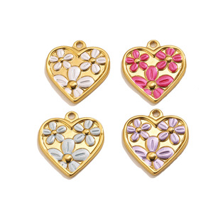 Pendentif Cœur Fleur Goutte d'Huile en Acier Inoxydable Style Doux Fille pour Fabrication de Bijoux DIY Bracelet Collier Boucles d'Oreilles Accessoires - Product Image 5