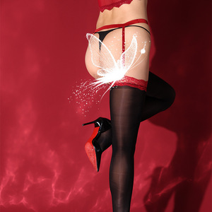 Mu Ruan's Sexy Ultra Thin Black Lace Suspender Stockings 0D Mid Calf Length Transparent Women's Stockings - Product Image 2