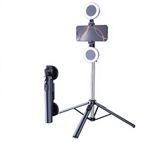 Perche à selfie télescopique multifonctionnelle portable avec lumière d'appoint et télécommande en acier inoxydable pour diffusion en direct sur pied