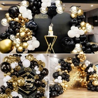 Kit de guirlandes de ballons chromés or, noir et blanc et ballons confettis dorés pour décoration de fête de remise de diplôme, anniversaire ou mariage