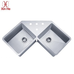 Évier d'angle de cuisine <span class=keywords><strong>en</strong></span> acier inoxydable, Double bol, lavabo à montage supérieur, 304 - Product Image 1