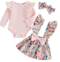 Nouvelle Collection : Ensemble 3 Pièces Imprimé pour Filles – Combinaison à Manches Longues et Salopette Florale