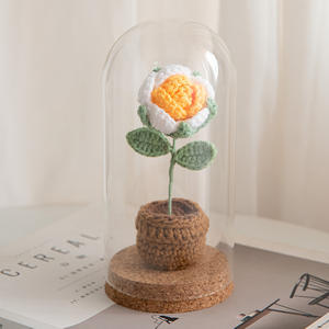 Adornos florales de ganchillo de lana rosa hechos a mano, girasoles simulados para el Día de San Valentín, en maceta, listos para plantar, venta al por mayor. - Product Image 5