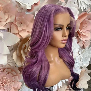 Peluca de Cabello Humano Brasileño 100% Natural con Frente de Encaje Morado - Product Image 1