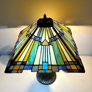 LongHuiJing 16inch Mediterranean Simple Style Classic Geometric Handcrafted Eco-Friendly Stained Glass Dome Amber Table - Product Image 5