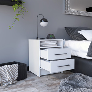 Eter Nightstand <b>White</b> Two Drawers Storage <b>Side</b> <b>Table</b> Bedroom Furniture - Product Image 3