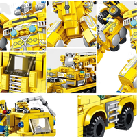 PANLOS 621019, modelo de Robot de deformación de coche amarillo grande, bloques de construcción de lucha, pegatinas de juguete para niños, regalo, ladrillos pequeños
