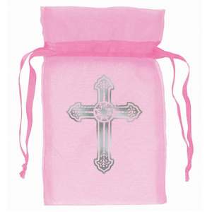 Precioso bolso de organza promocional con cruz de plata para primera comunión - Product Image 2