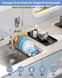 Small Dish Drying Rack in Sink, Extendable Dish Drainer Over Sink with Silicone Drying Tray, Compact Dish Rack for <b>Kitchen</b> - Product Image 6