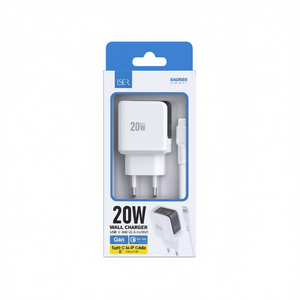 20W Wall <b>Charger</b> GaN <b>USB</b> C And <b>USB</b> A Output Type C To IP <b>Cable</b> - Product Image 2