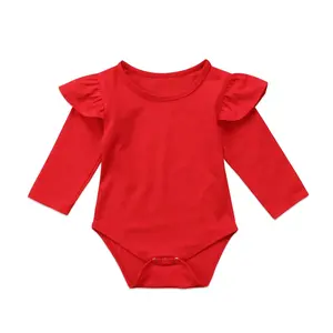 Newborn Baby Clothes Boutique Girls Angel Wings Ruffle Onesie Bodysuit Long Flutter Sleeve Baby Romper