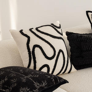 French Style Black Velvet Pillowcase Square Embroidered Chenille <b>Cushion</b> Cover Home Decor 100% Velvet Abstract Geometric Pattern - Product Image 2