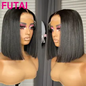 Pelucas de cabello humano alineado con cutícula cruda brasileña Bobo corto 13x4 Cierre suizo pelucas transparentes frontales de encaje para mujeres negras
