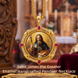 Collar Esmaltado Santiago Apóstol, el Más Vendido en <span class=keywords><strong>España</strong></span>, de Latón con Oro de 18K, Regalo Católico para Piligrimos, Protección, Camino, Sacramento - Product Image 1
