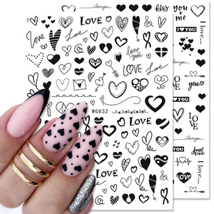 2022 3D Love Heart Adhesive Nail Art Sticker Decals Decoration for Valentines Day