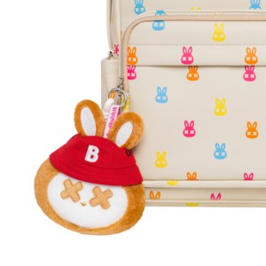 Summer Rabbit <b>Backpack</b> All Over Multi Color Print Smooth PU <b>Leather</b> Tall Bag With Detachable Plush Rabbit Head Charm - Product Image 5