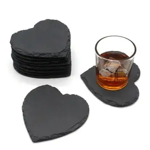 Custom Wholesale Black Slate Coasters Bulk Stone Beer Car Coaster Tea Cup Mat Coffee Pad Promotional Drink Coaster