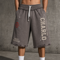 Shorts vintage délavés et usés, coupe oversize, longueur genou, avec cordon de serrage, imprimé graphique, style streetwear, personnalisable OEM, vente en gros