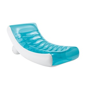 Chaise longue gonflable flottante pour adultes, flotteur de piscine portable pour usage extérieur, design bleu et blanc - Product Image 2