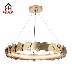 Hot selling circle stainless steel modern hanging lamps hotels remote ring chandeliers & pendant lights