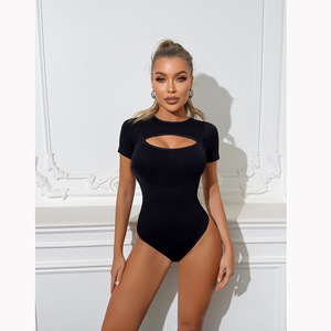 Hot-bán sexy giản dị cơ thể-hình Ngắn Tay Áo của phụ nữ bodysuits với cut-out ở phía trước ngực - Product Image 4