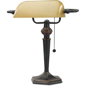Lampe de banquier traditionnelle européenne Alera de 16 pouces avec abat-jour blanc et corps chromé, base en bronze antique, alimentation électrique - Product Image 1