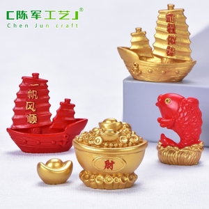 Adornos pequeños de resina para micropaisajes, con motivos de <span class=keywords><strong>vela</strong></span> y viento, fuegos artificiales suaves, tesoros de la fortuna de Año Nuevo, caracteres rojos, dorados - Product Image 1